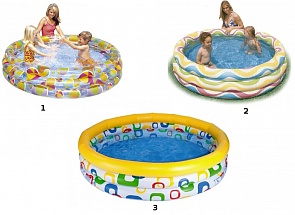 Бассейн надувной круглый с 3 кольцами, 3 вида дизайна (Intex, 59419sim)